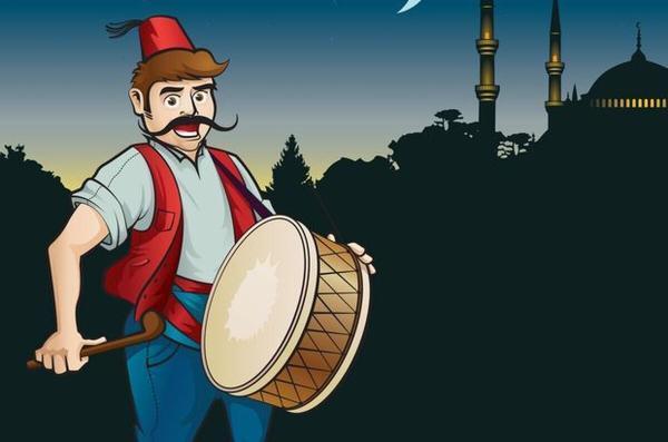سنت قدیمی در ترکیه: مرد و زن طبل می زنند و مردم را برای سحری سنت قدیمی در ترکیه: مرد و زن طبل می زنند و مردم را برای سحری بیدار می نمایند